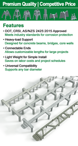 فواصل بلاستيكية للحديد التسليح من ووشون، مقاس 1-3 بوصة (25-75 ملم)، كراسي حديد التسليح من البي في سي، دعامات للحديد التسليح في أعمال البناء لتغطية الخرسانة - Product Image 5