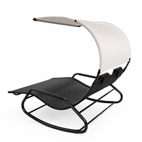 Chaise longue double moderne avec auvent pare-soleil et appui-tête, mobilier d'extérieur en acier pour patio, jardin, cour, villa, hôtel