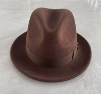CLN6301 Chapeau Fedora en feutre 100% laine à devant plissé, avec bande en ruban gros-grain et bandeau anti-transpiration réglable en velcro, pour l'extérieur