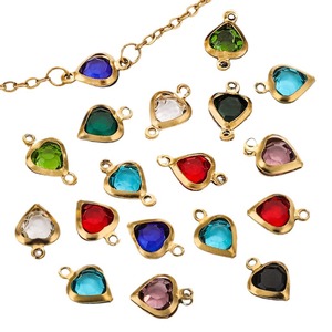 Accessoires de bijoux DIY plaqués or 18 carats, breloques en acier inoxydable avec pierre de naissance et cristal en forme de cœur pour la fabrication de colliers et bracelets - Product Image 5
