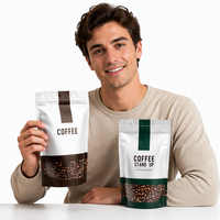 Sachet de café en aluminium mat avec fenêtre transparente, refermable, à fermeture éclair, avec valve