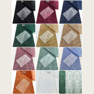 Nouveau tissu en dentelle de tulle jacquard extensible brodé avec sequins, tricoté en trame, en stock, pour robes de mariée et de demoiselles d'honneur - Product Image 4
