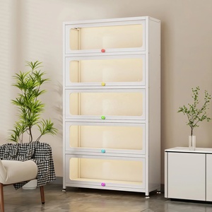 Armario de Almacenamiento Abatible de Acero con Puertas de Acrílico o Vidrio Templado, <span class=keywords><strong>Librero</strong></span> Multinivel a Prueba de Polvo para Oficina en Casa y Estudio - Product Image 1