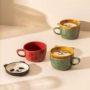 Mug Chat de Dessin Animé, Tasse à Petit-Déjeuner Mignonne, Tasse à Café Créative avec Couvercle, Style Japonais pour Tasse à Lait, Tasse de Couple - Product Image 5