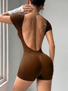 Nuovi Pantaloncini Push-up da Donna, Tuta da Yoga <span class=keywords><strong>a</strong></span> <span class=keywords><strong>Costine</strong></span>, Abbigliamento Sportivo Senza Cuciture, Body con Scollo <span class=keywords><strong>a</strong></span> V Profondo per Palestra e Fitness - Product Image 3