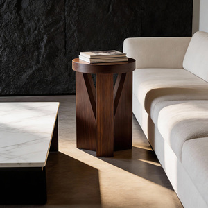 Taburete Redondo de Madera Color Nogal Negro, 40 cm de Altura, Mesa Auxiliar para Sala de Estar o Dormitorio - Product Image 3
