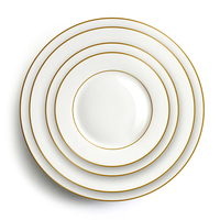 Assiettes de présentation à double bord doré pour mariage Ensemble d'assiettes à dîner blanches en porcelaine fine de luxe