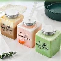 Bouteilles carrées en PET pour jus 250ml 300ml 350ml 500ml – Bouteilles jetables portables à visser pour boissons, café, thé, soda