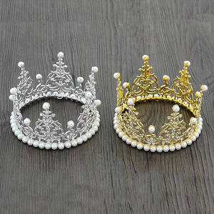 Birthday <b>Crown</b> Wedding Headdress Metal Pearls Rhinestone 25cm Small Size For Children Party Decoration - Product Image 3