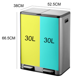 Contenedor <span class=keywords><strong>de</strong></span> <span class=keywords><strong>Basura</strong></span> Doble <span class=keywords><strong>de</strong></span> Acero Inoxidable <span class=keywords><strong>de</strong></span> 60L, 30L+30L, Solución <span class=keywords><strong>2</strong></span> en 1 para Clasificación <span class=keywords><strong>de</strong></span> Residuos, Tapa <span class=keywords><strong>de</strong></span> Cierre Suave sin Contacto, Pedal para Reciclaje - Product Image 5
