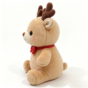Customized Light Brown Reindeer Plush with <b>Red</b> <b>Bow</b> Tie, Soft Sitting Reindeer Stuffed Animal with Pink Cheeks - Product Image 3