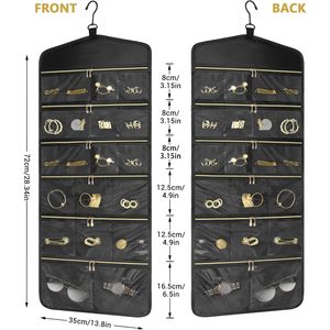 Organisateur de bijoux suspendu, 40 poches, rangement à fermeture éclair pour placard, mur, porte, support de bijoux de voyage, accessoires pour femmes - Product Image 2