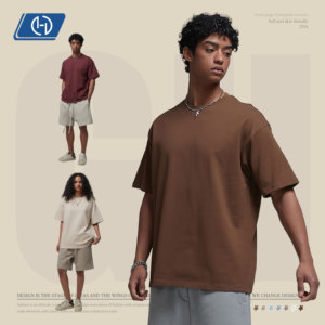 เสื้อแนวสตรีทแวร์ลำลองสำหรับผู้ชายเสื้อยืดผ้าฝ้าย305กรัม100% ทรงหลวมพอดีตัวเสื้อยืดเปล่าแขนสั้นโอเวอร์ไซส์ - Product Image 2