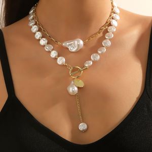 Collier élégant à plusieurs rangs en perles baroques pour femmes, bijou de luxe pour les mariages et les fêtes - Product Image 2
