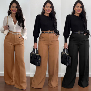 Re Mcgreen Star nuovi <span class=keywords><strong>pantaloni</strong></span> larghi dritti da <span class=keywords><strong>donna</strong></span> <span class=keywords><strong>pantaloni</strong></span> larghi a vita alta <span class=keywords><strong>pantaloni</strong></span> da lavoro Casual con <span class=keywords><strong>tasche</strong></span> - Product Image 2