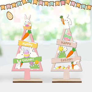 DAMAI Easter Mini Wooden Rabbit & Egg Figurines Compact <b>Tabletop</b> Decor Crafts for Holiday Scene Setting Ornaments for Display - Product Image 1