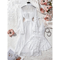 Robe transparente en maille sexy B1032 avec bordure en dentelle, vêtements de détente confortables pour femmes, vente en gros de vêtements d'intérieur pour femmes