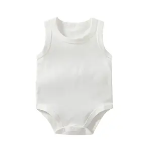 OEM Sleeveless Plain Jumpsuit Custom Logo printed Blank Baby Onesie 100% Cotton Solid Newborn Baby tank Romper
