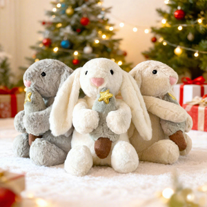Peluche Lapin aux Oreilles Tombantes de Noël - Lapin en Peluche Tenant un Cœur et un Sapin, Cadeau de Fêtes et Compagnon Décoratif, Lapin Cœur - Product Image 1