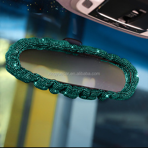 Cubierta para <span class=keywords><strong>volante</strong></span> de diamante de imitación para mujer, venta al por mayor, de fábrica, corta, de felpa, universal, brillante, verde, ostentoso - Product Image 3