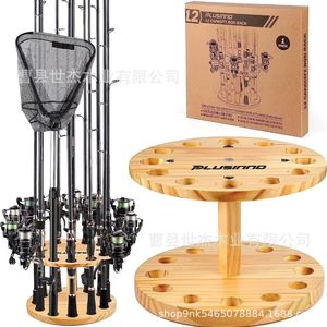 Soporte de madera para cañas de pescar, soporte de almacenamiento redondo de madera maciza de doble capa para cañas de pescar y tacos de billar, uso doméstico duradero - Product Image 2