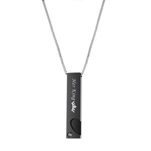Dropshipping Pendentif barre en acier inoxydable en forme de cœur gravé au laser avec le nom de sa reine et de son roi Collier de couple personnalisé - Product Image 6