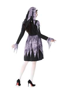 Disfraz de Monja Sexy para Adultos, Diseño con Cruz, Impresión en Poliéster, Color Morado y Negro, para Halloween, Carnaval y Actuaciones - Product Image 6