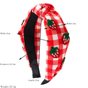 ที่คาดผมผลไม้เกาหลี ผ้าลายสก็อต ปักลายเชอร์รี่ สตรอว์เบอร์รี่ แตงโม สำหรับเด็กผู้หญิง - Product Image 2