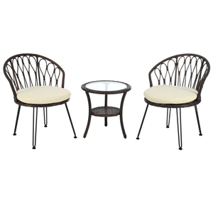 Ensemble de loisirs d'extérieur pliable moderne, 2 chaises simples en rotin avec table ronde en verre, écologique, parfaitement adapté aux patios - Product Image 3