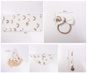 <strong>Baby</strong> Stuff for Newborn Burping Towel + Wooden Ring Soothing Security Blanket + <strong>Headband</strong> + Bandana Bibs + Pacifier Clips Holder - Product Image 3