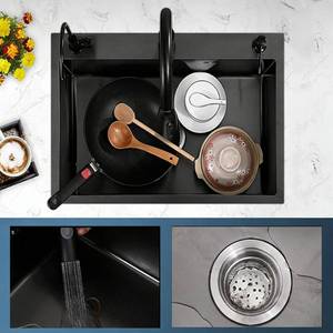 Grifo de cocina rectangular de doble capa de acero inoxidable hecho a mano con salida de agua en cascada y un solo orificio. - Product Image 6