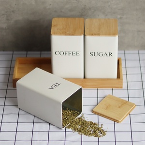 Ensemble de 3 contenants à café, sucre et thé avec couvercle en bambou, rangement simple pour les grains de café, pour la cuisine - Product Image 4