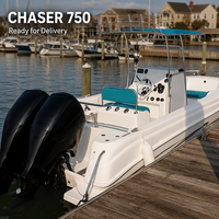 Bateau de pêche à console centrale de 7,5 m en fibre de verre GRP, moteur hors-bord double de 300 CV, 8 places, bateau de pêche en mer