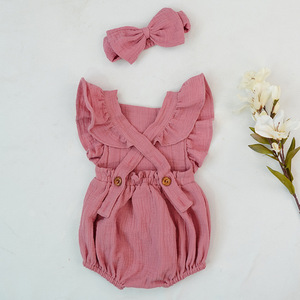 Headband Suit Summer New <strong>Baby</strong> <strong>Girl's</strong> Little <strong>Muslin</strong> Cotton Lotus Leaf Ruffle Sleeveless Children's <strong>Girl</strong> Bubble Romper - Product Image 3