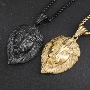 Joyería Hip Hop para Hombre al por Mayor, Collar con Colgante de Cabeza de León Grande, Chapado en Oro Negro y Plateado, de Acero Inoxidable Pulido - Product Image 2