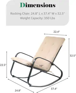 스튜디오 야외 안뜰 흔들 의자 패딩 스틸 로커 의자 지원 300lbs, 블랙
