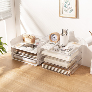 Desktop <b>File</b> <b>Organizer</b> A4 Paper Storage Transparent Multi Layer Shelf Office Desk Stationery Box - Product Image 1