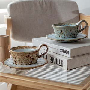 Juego de Taza y Platillo de Café Vintage, Hecho en Horno, con Asa Redonda, para Té de la Tarde, Color Sólido, Estilo de Diseño Británico - Product Image 4