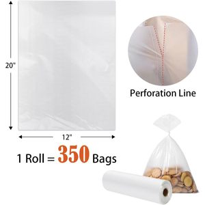 Sacs en plastique transparent multi-étiquettes pour produits frais, 12x20 pouces, en rouleau, pour le stockage des aliments (fruits, légumes, viande), fermeture par attache torsadée, 4 rouleaux, 1400 unités - Product Image 2