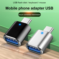 Adaptor OTG Justlink USB C ke USB 3.0 dengan Cangkang Aluminium dan LED Biru untuk MacBook, Samsung, Sistem Audio Mobil, Smartphone