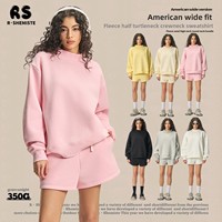 Ensemble short et sweat-shirt à col roulé en polaire épaisse pour femme RS, style américain décontracté, polyester/coton