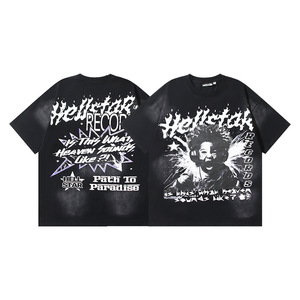 T-shirt Hell Star <span class=keywords><strong>Vintage</strong></span> Lavata a Maniche Corte Unisex Oversize 260g 100% Cotone Lavorato a Maglia Moda Casual Stampa Lettere <span class=keywords><strong>Streetwear</strong></span> - Product Image 2