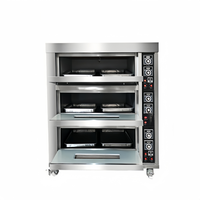Horno eléctrico de convección de tres pisos y seis bandejas de fondo plano para panadería, pizza, pan y pasteles