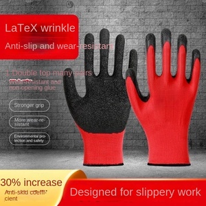 Gants de protection en latex noir givré lisse, élastiques, resserrants, 22 cm, résistants à l'usure, respirants, antidérapants en caoutchouc, avec fil rouge - Product Image 3