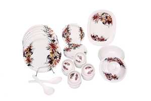 Melamine <b>Dinnerware</b> <b>Set</b> Of 32 Floral Printed Round and Oval Plates Bowls Spoon <b>Set</b> Modern Tableware - Product Image 3