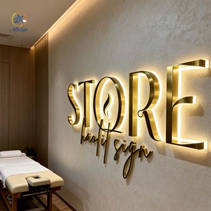Enseigne Lumineuse 3D Personnalisée pour Entreprise, Logo Éclairé Imperméable IP65 en <span class=keywords><strong>Lettres</strong></span> Dorées Poli Miroir, Panneau pour Magasin <span class=keywords><strong>et</strong></span> Extérieur - Product Image 5