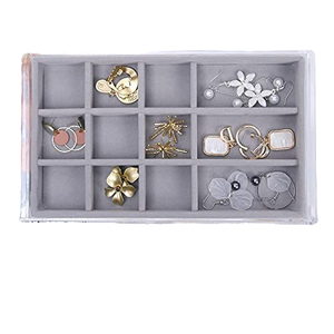 Organisateur de bijoux extra large carré en acrylique écologique gris velours, présentoir à 5 plateaux transparent pour bagues, boucles d'oreilles et colliers - Product Image 3