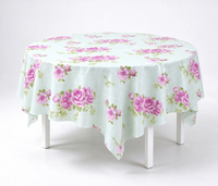 Nappes jetables PEVA violettes et bleues à motif rose avec envers en flanelle, rondes de 60 pouces, imperméables et anti-taches pour fêtes et accessoires de maison