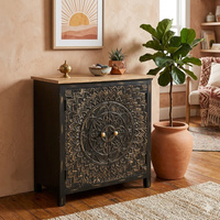 Meuble d'appoint multifonctionnel moderne en bois de manguier sculpté à la main, style mandala, avec 2 portes et grande capacité de rangement, pour salon ou entrée