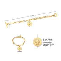 Bracelet en acier inoxydable plaqué or 18 carats avec breloque pièce de monnaie, bijoux de mode élégants, vente en gros